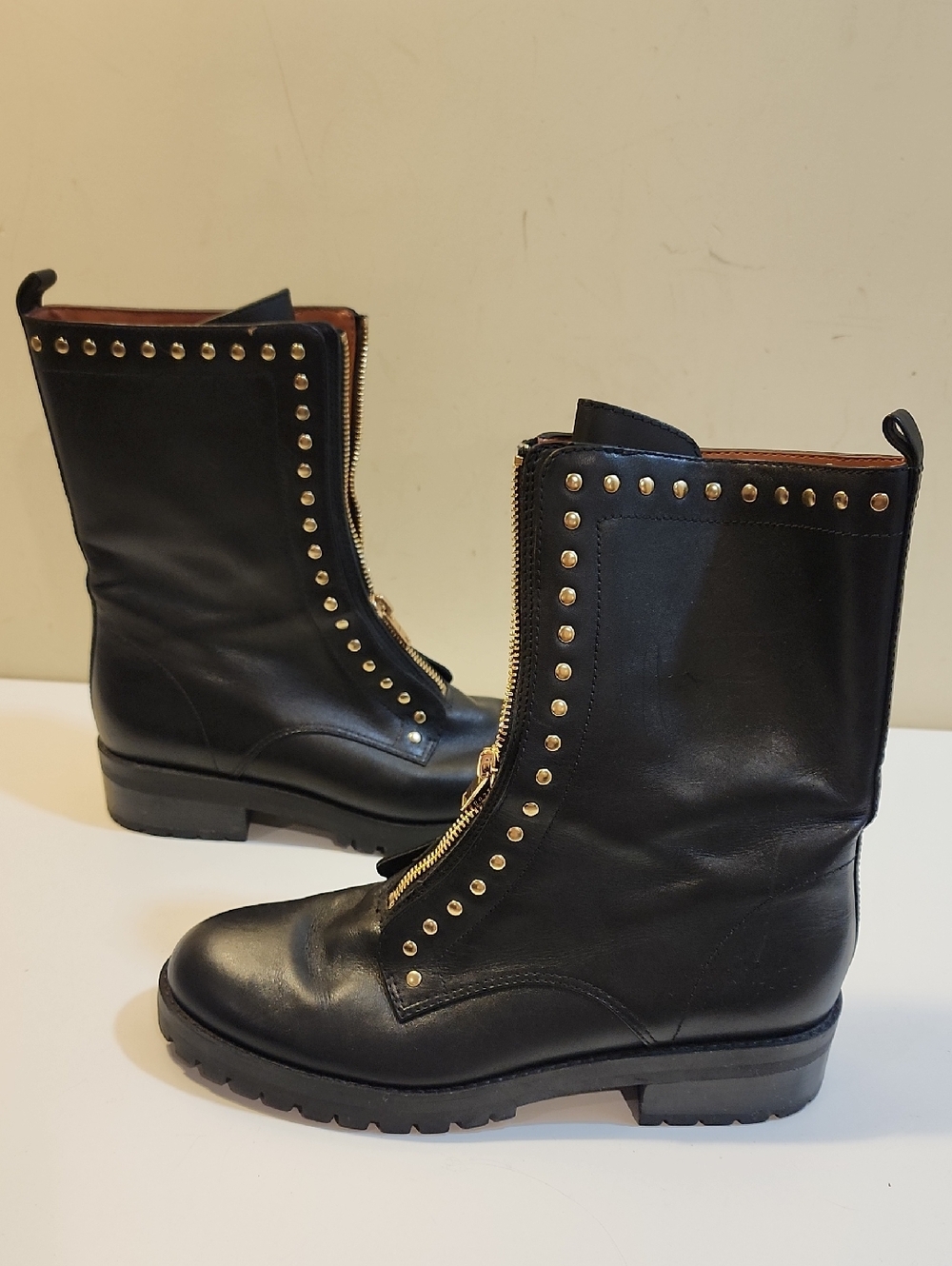 COACH Lara Black Leather Stud Zip Front Booties Sz 9B - Picture 1 of 12